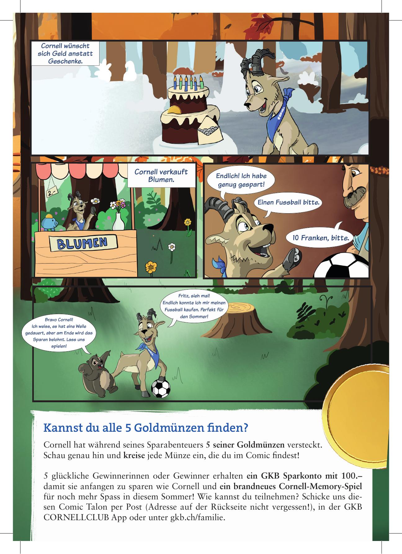 Comic «Cornell lernt das Sparen» – Seite 2 mit Suchrätsel